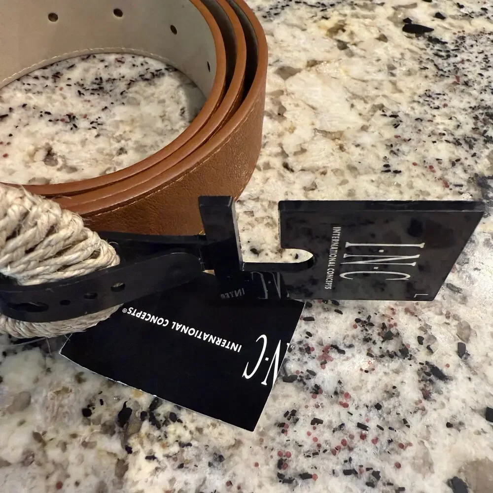 Inc International Concepts Cognac Wrapped Buckle Belt Sz L NWT